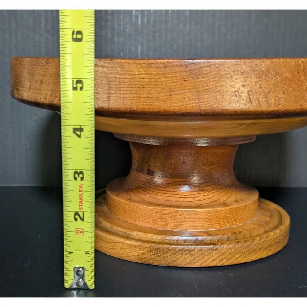 Vintage‎ Mid-Century Rustic Hand Turned Lipped Pedestal Bowl Green Felted Bottom